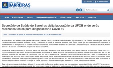 Secretário de Saúde de Barreiras visita laboratório da UFOB onde serão realizados testes para diagnosticar a Covid-19