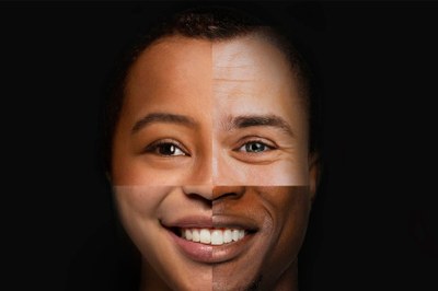 Imagem com montagem de rosto de pessoa preta