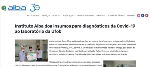 Instituto AIBA doa insumos para diagnósticos da Covid-19 ao laboratório da UFOB