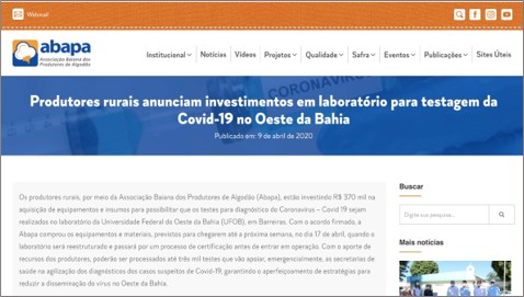 Produtores rurais anunciam investimentos em laboratório para testagem da Covid-19 no Oeste da Bahia
