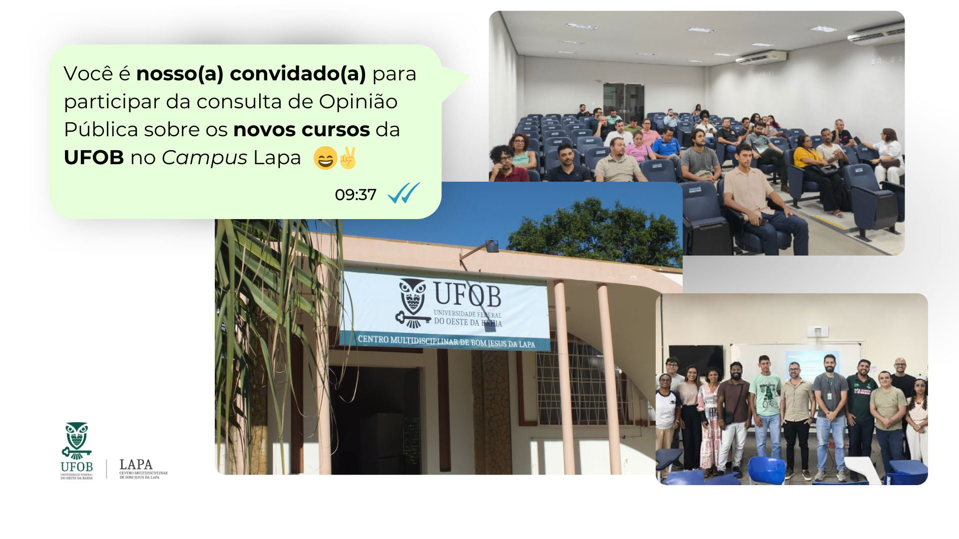 Consulta pública busca contribuições da comunidade para a expansão da oferta de cursos de graduação no Campus Lapa da UFOB.
