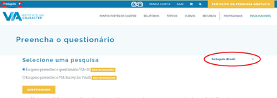 Como mudar idioma do VIA Survey