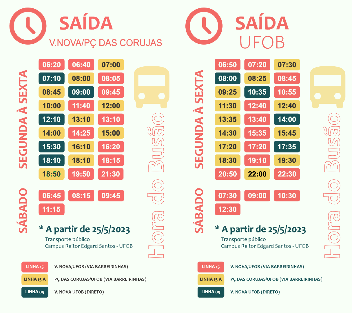 Alteração no horário do ônibus LINHA 15 e LINHA 15A a partir de 25/5/2023 —  Universidade Federal do Oeste da Bahia