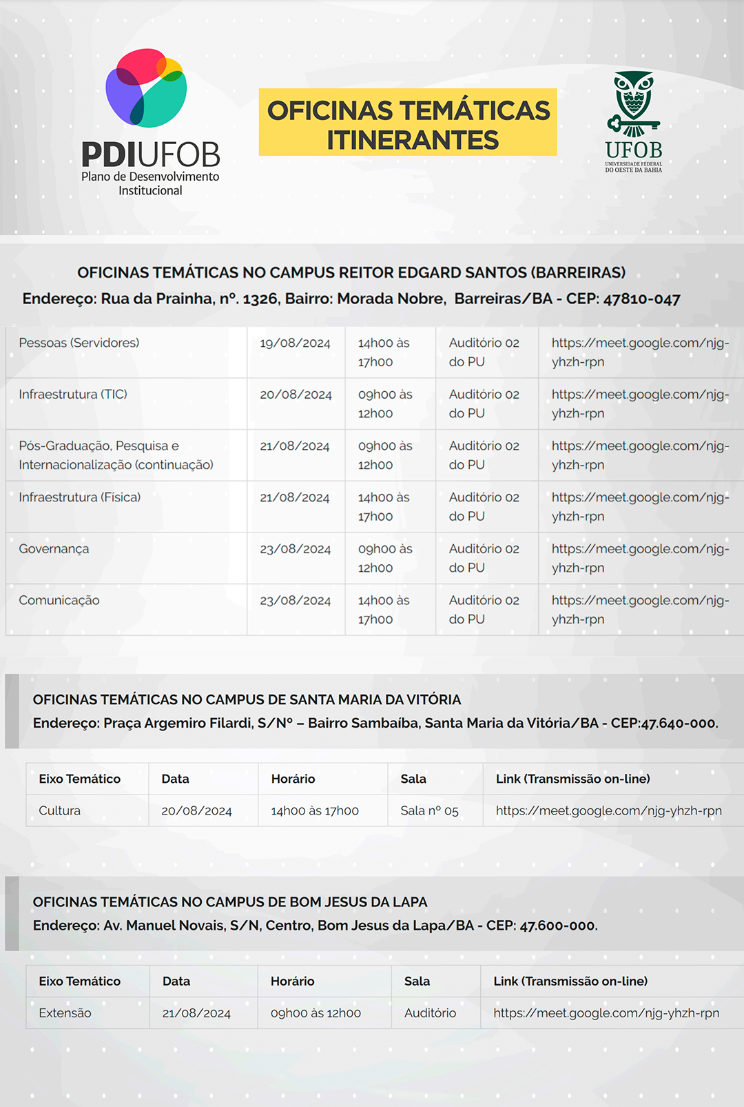 Oficinas PDI 19 a 23 de agosto