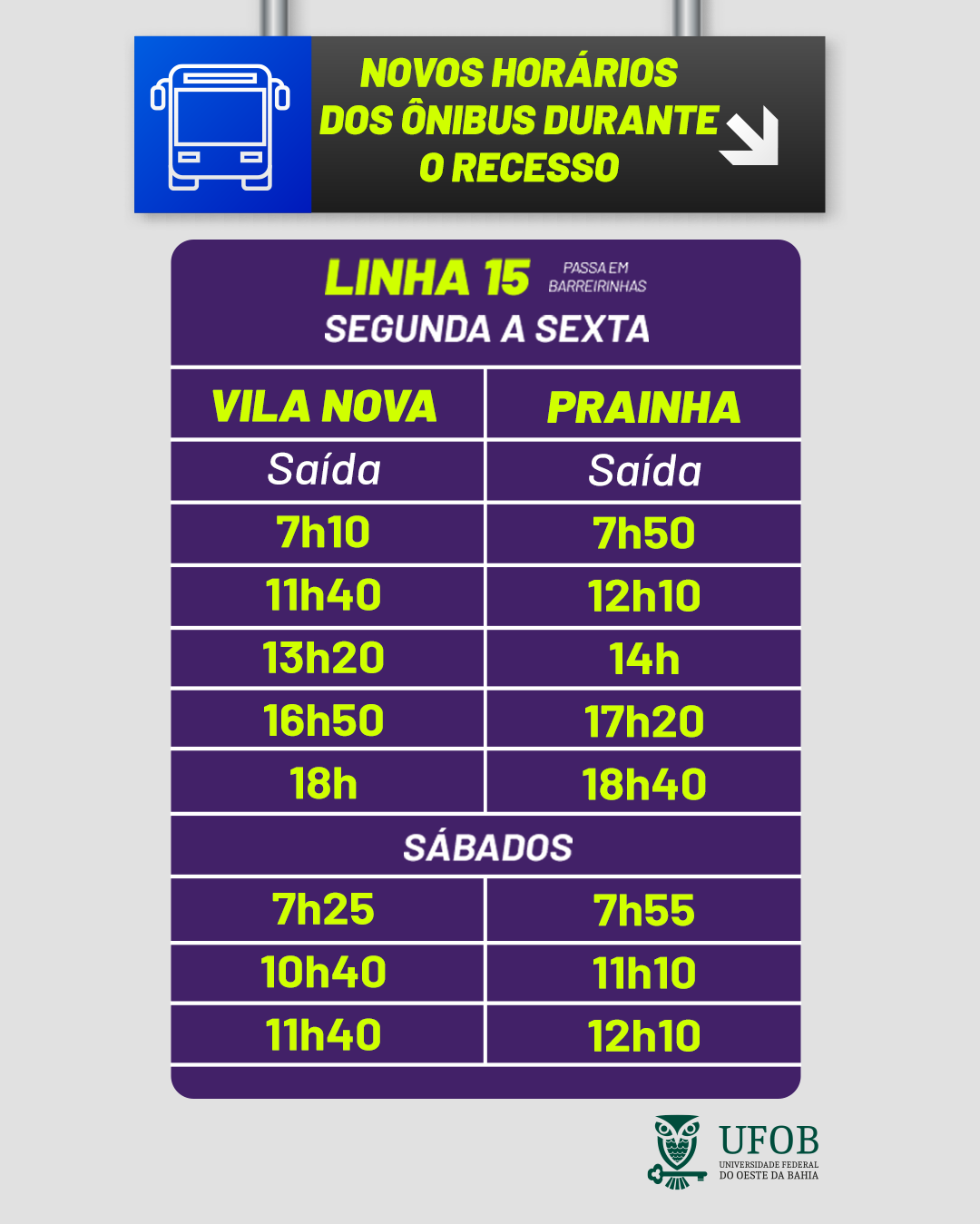 Horários recesso 2025.1