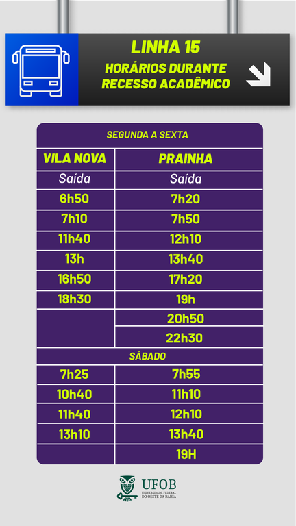 Novos horários da linha 15 durante o recesso 2024.1