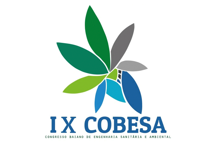Arte em fundo branco com marca do Cobesa e nome por extenso "IX Congresso Baiano de Engenharia Sanitária e Ambiental"