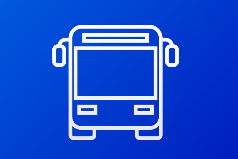 Imagem em fundo azul com ícone de ônibus