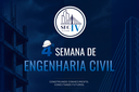 Arte em fundo azul com marca da 4ªSemana de Engenharia Civil da UFOB e foto de prédio ao fundo