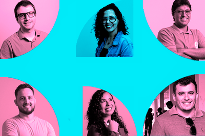 Arte com fundo azul e imagens de servidores e servidoras da UFOB