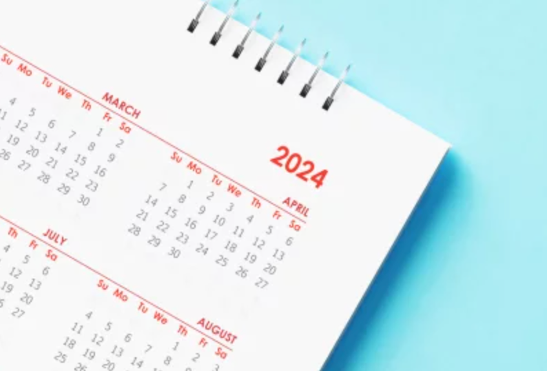 Imagem com um recorte do calendário do ano de 2024