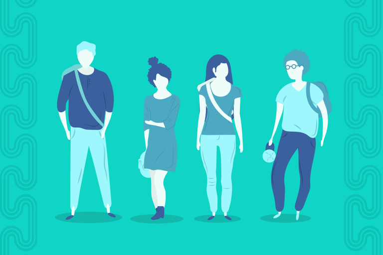 Arte em fundo verde com desenho de pessoas