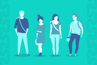 Arte em fundo verde com desenho de pessoas