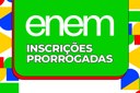 Arte em fundo colorido com cor central verde e texto "Enem Inscrições Prorrogadas"