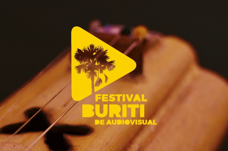 Arte em fundo marrom com marca do Festival Buriti Audiovisual