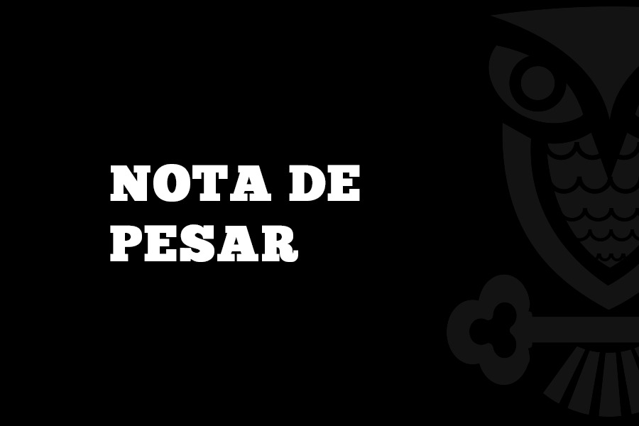 Imagem em fundo preto com texto "Nota de Pesar"