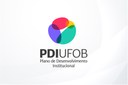Imagem em fundo branco com marca do Plano de Desenvolvimento Institucional da UFOB, com elemento nas cores verde, lilás, vermelho, amarelo e branco