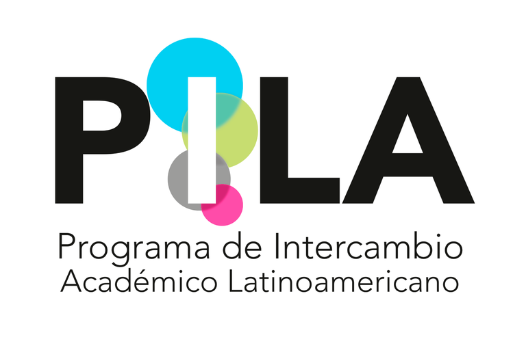 Arte em fundo branco com a marca do PILA ( Programa de Intercâmbio Acadêmico Latinoamericano)