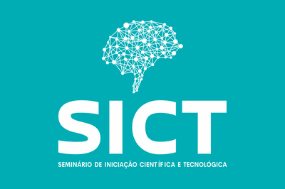 Arte em fundo verde com a marca do Seminário de Iniciação Científica e Tecnológica (SICT) 