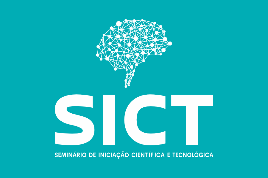 Arte em fundo verde com a marca do Seminário de Iniciação Científica e Tecnológica (SICT) 
