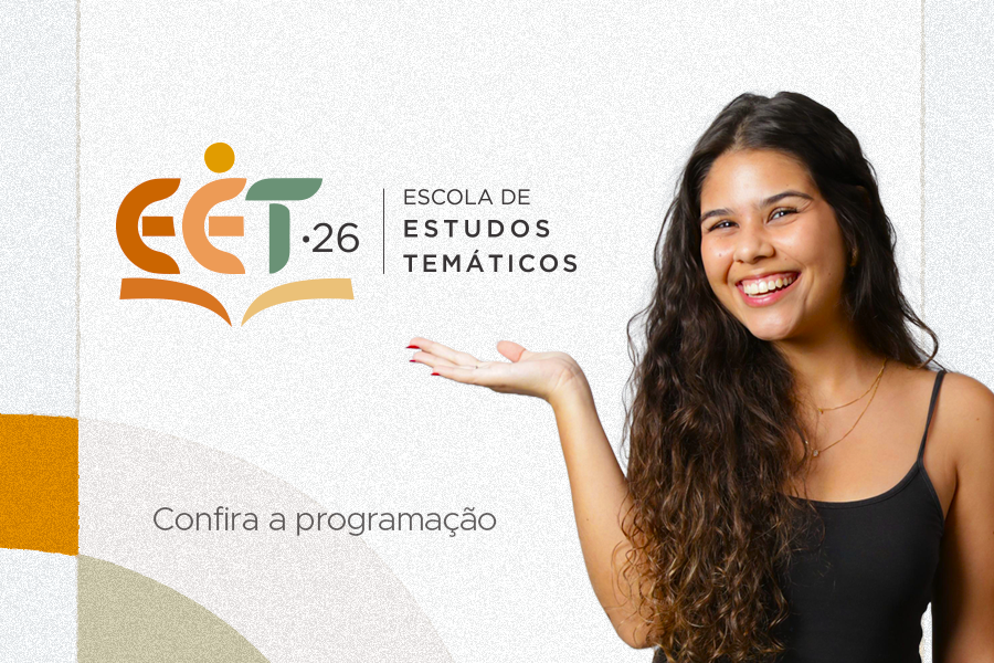 Arte em fundo bege com a marca da Escola de Estudos Temáticos
