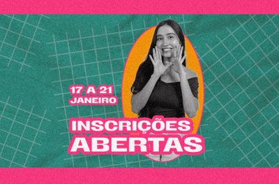 Arte em fundo verde com foto de estudante e texto Inscrições abertas 17 a 21 de janeiro
