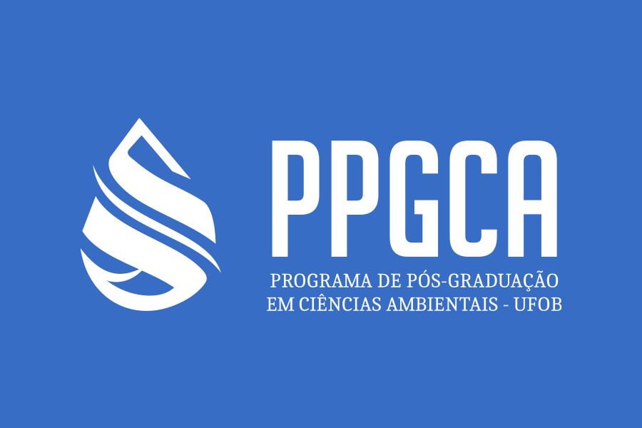 Arte em fundo azul com a marca do Programa de Pós-Graduação em Ciências Ambientais da UFOB