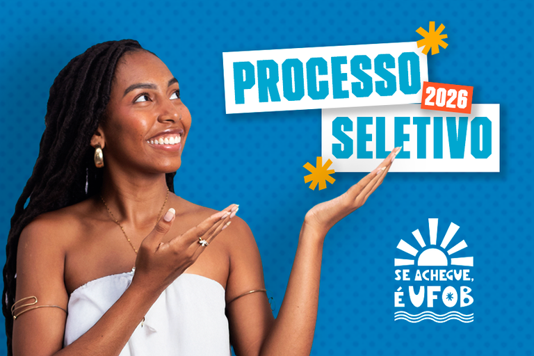 Arte em fundo azul com foto de estudantes e texto "Processo Seletivo 2026"