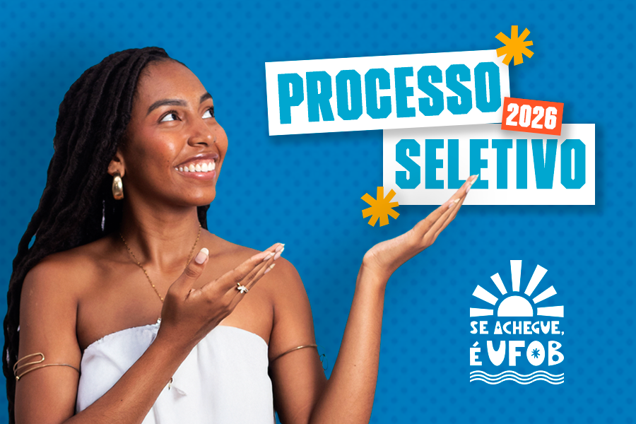 Arte em fundo azul com foto de estudantes e texto "Processo Seletivo 2026"