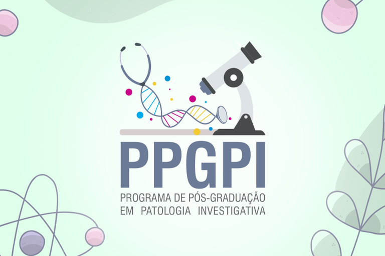Arte em fundo azul claro com marca do Programa de Pós-Graduação em Patologia Investigativa