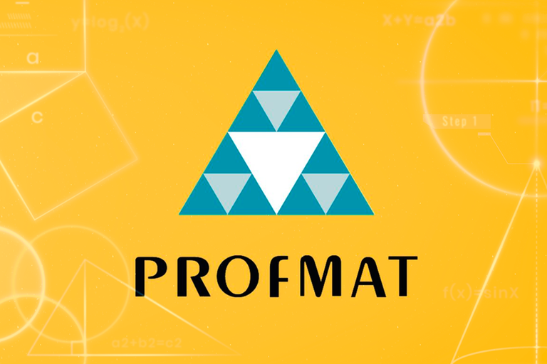 Arte em fundo amarelo com a marca do Profmat