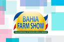 Arte em fundo com retângulos coloridos e marca da "Bahia Farm Show"