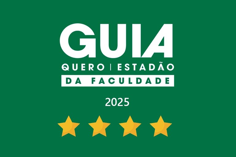 Arte em fundo verde com marca do Guia da Faculdade do Estadão